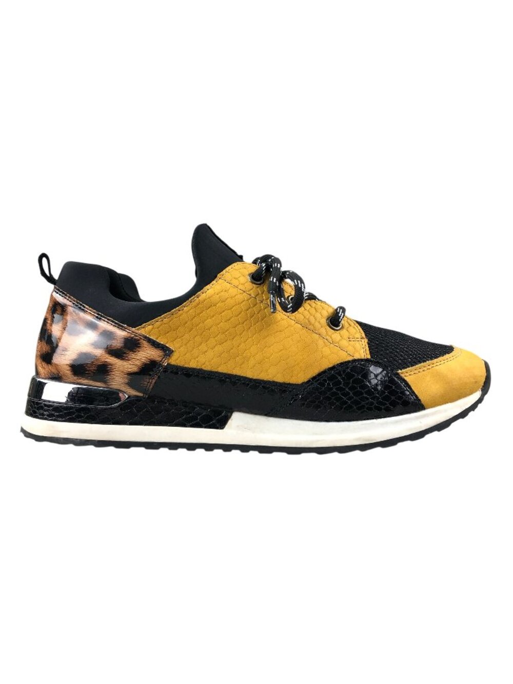 Remonte Women's Size 41 (9.5) Black Yellow SoftFoam Lace-Up Sporty Sneakers Shoe